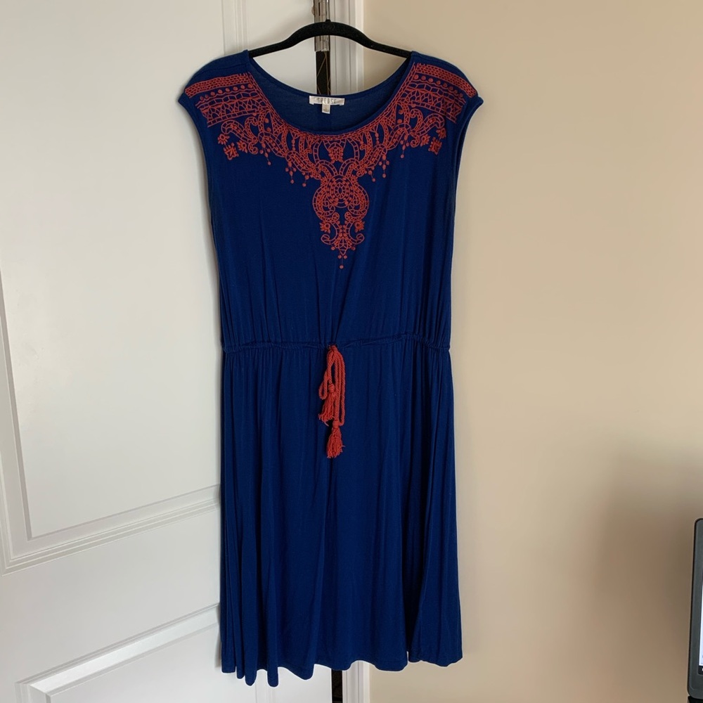 Embroidered neckline cotton dress